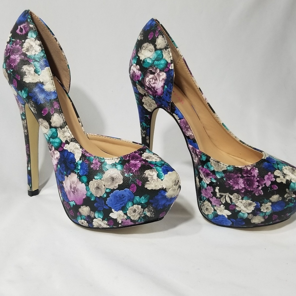 Hot Very High Floral Stiletto Heels Size 7.5